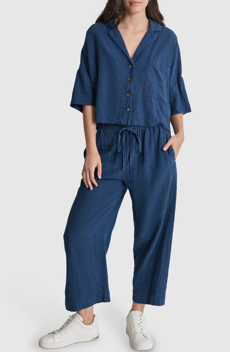 DKNY Convertible Collar Linen Blend Shirt, Alternate, color, 