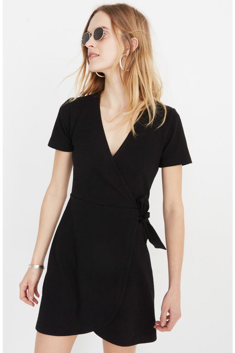 Texture & Thread Short Sleeve Side Tie Dress, Alternate, color, TRUE BLACK