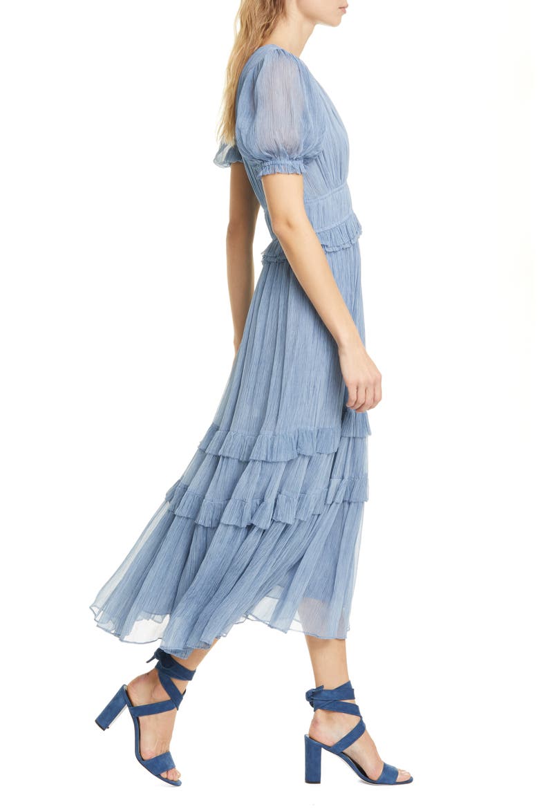 Elodie Pleated Silk Midi Dress, Alternate, color, SLATE