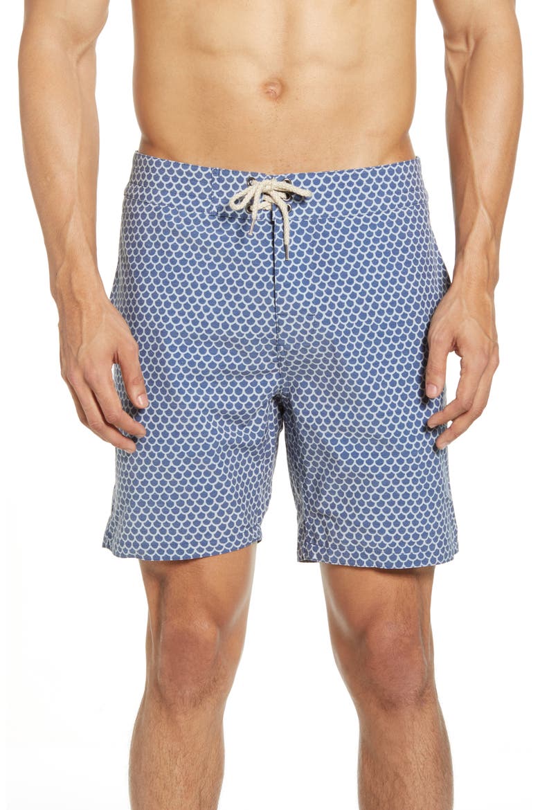 Scallop Print Board Shorts, Main, color, FISH SCALE BATIK