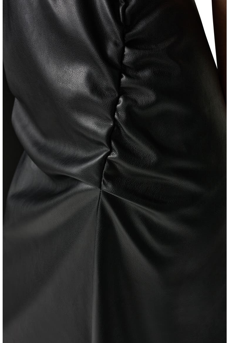 Jersey & Faux Leather Midi Dress, Alternate, color, BLACK/ BLACK