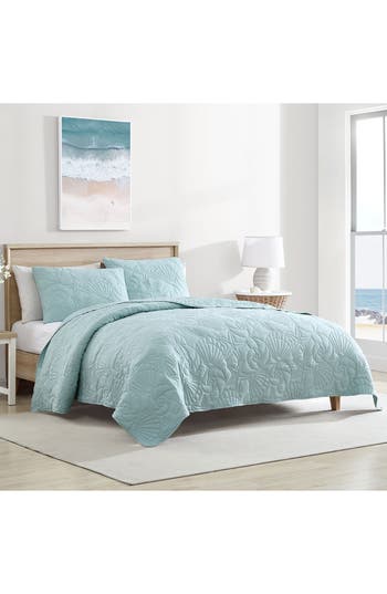 Beatrice Home Fashions Caribbean Joe Solid Outlined Shell Quilt Set