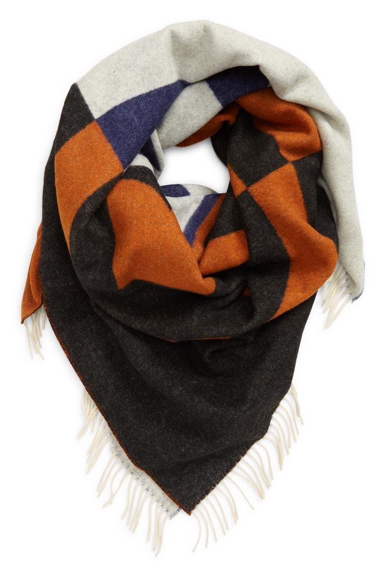 Colorblock Jacquard Wool Square Scarf, Alternate, color, NAVY