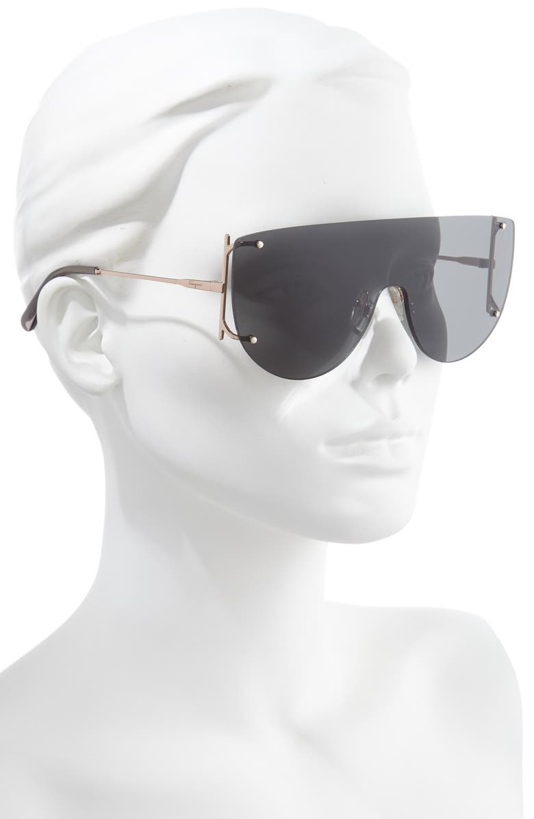 FERRAGAMO Salvatore Ferragamo 65mm Oversize Rimless Shield Sunglasses, Alternate, color,
