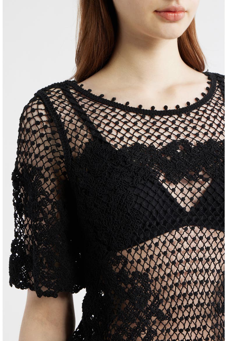 Magnolia Open Stitch Cotton Top, Alternate, color, BLACK