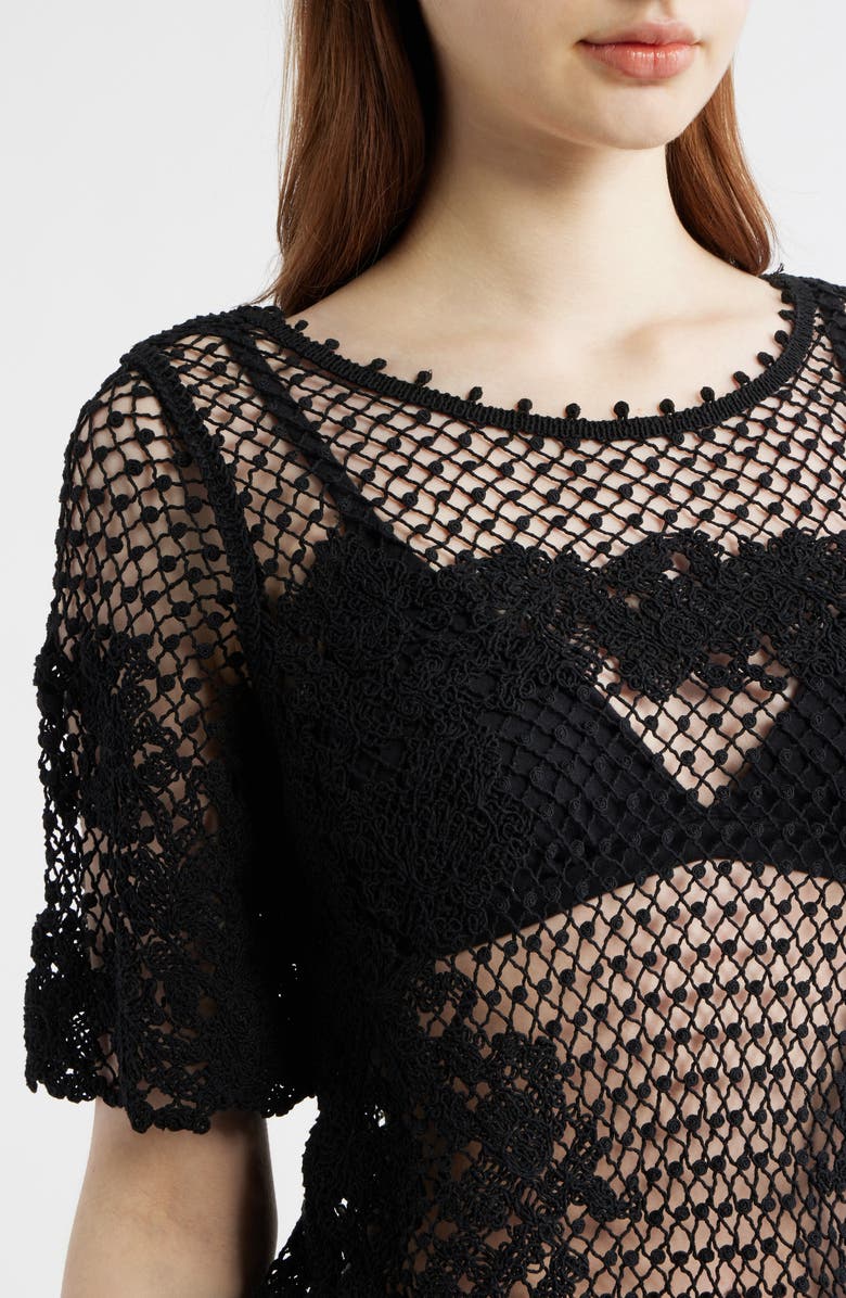 KOBI HALPERIN Magnolia Open Stitch Cotton Top, Alternate, color, Black