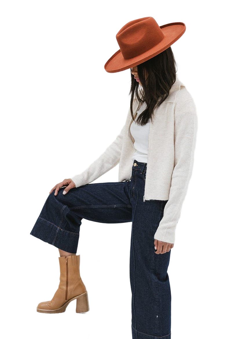 Amelia Pencil Brim Fedora Hat, Alternate, color, Clay