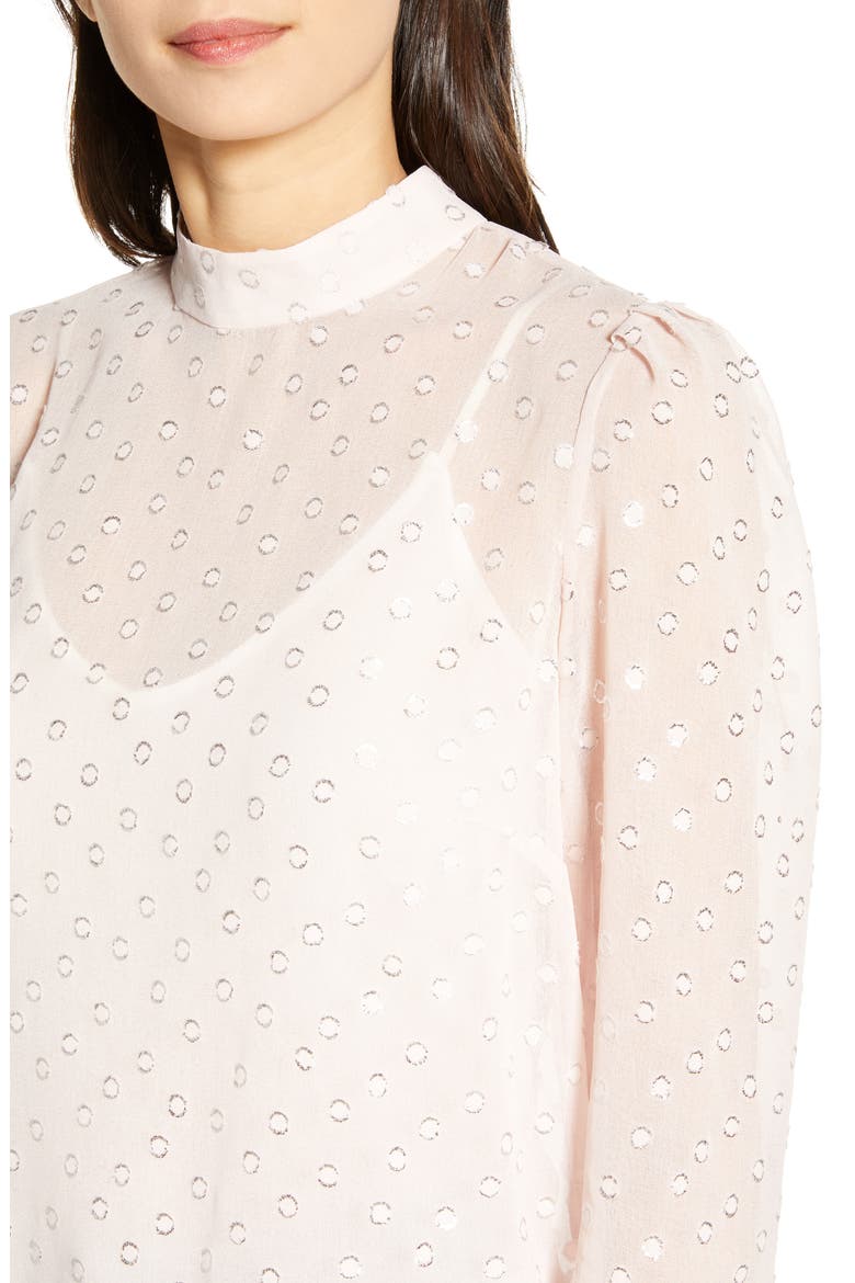 Metallic Clip Dot Blouse, Alternate, color, PINK HUSH- SILVER FOIL