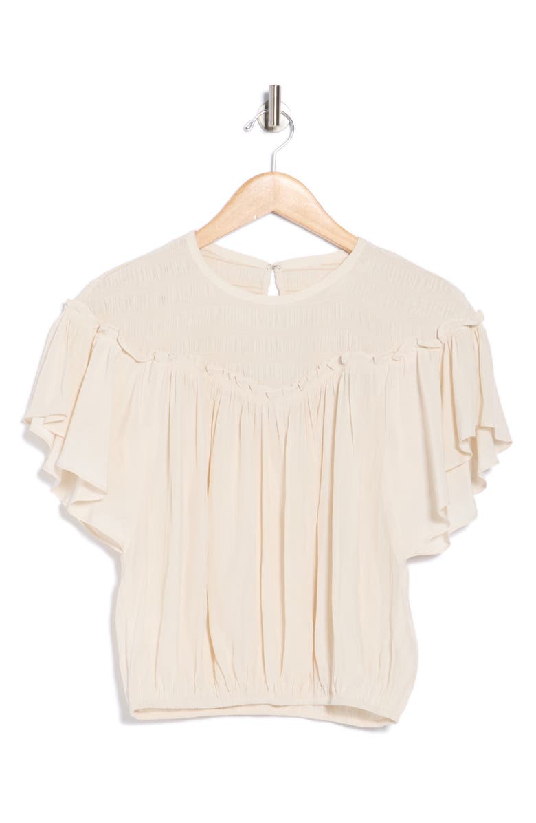 Ramy Brook Tess Flutter Sleeve Crop Top, Alternate, color, Antique White