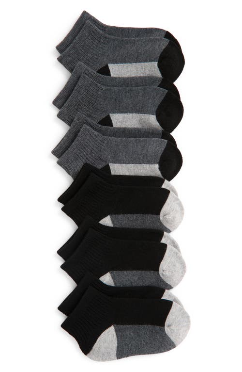 Nordstrom Kids' 6-pack Active Quarter Socks In Black- Grey Pack