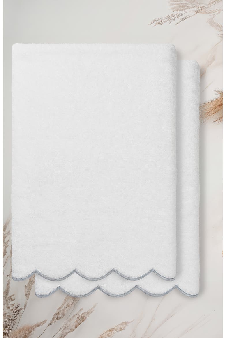 Adornia Scalloped Set of 2 Bath Towels, Alternate, color, WHITE/ GRAY