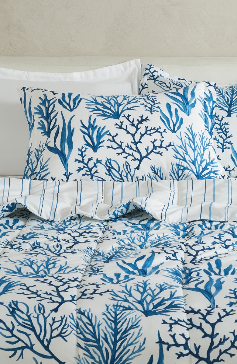 Woven & Weft Reversible Print Comforter Set, Alternate, color, Navy Sea Coral Print