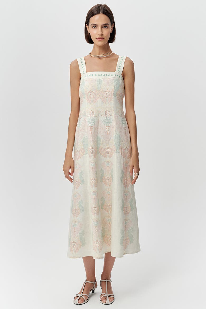 Elvis Square Neck Linen Midi Dress, Alternate, color, Multi Color