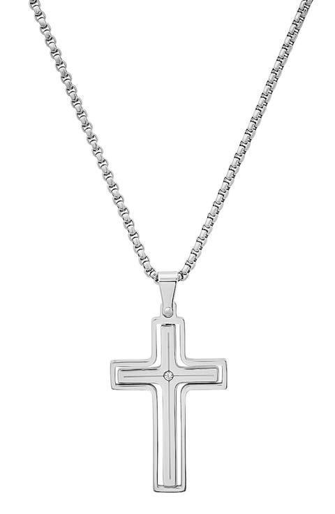 Men's Stainless Steel Crystal Cross Pendant Necklace