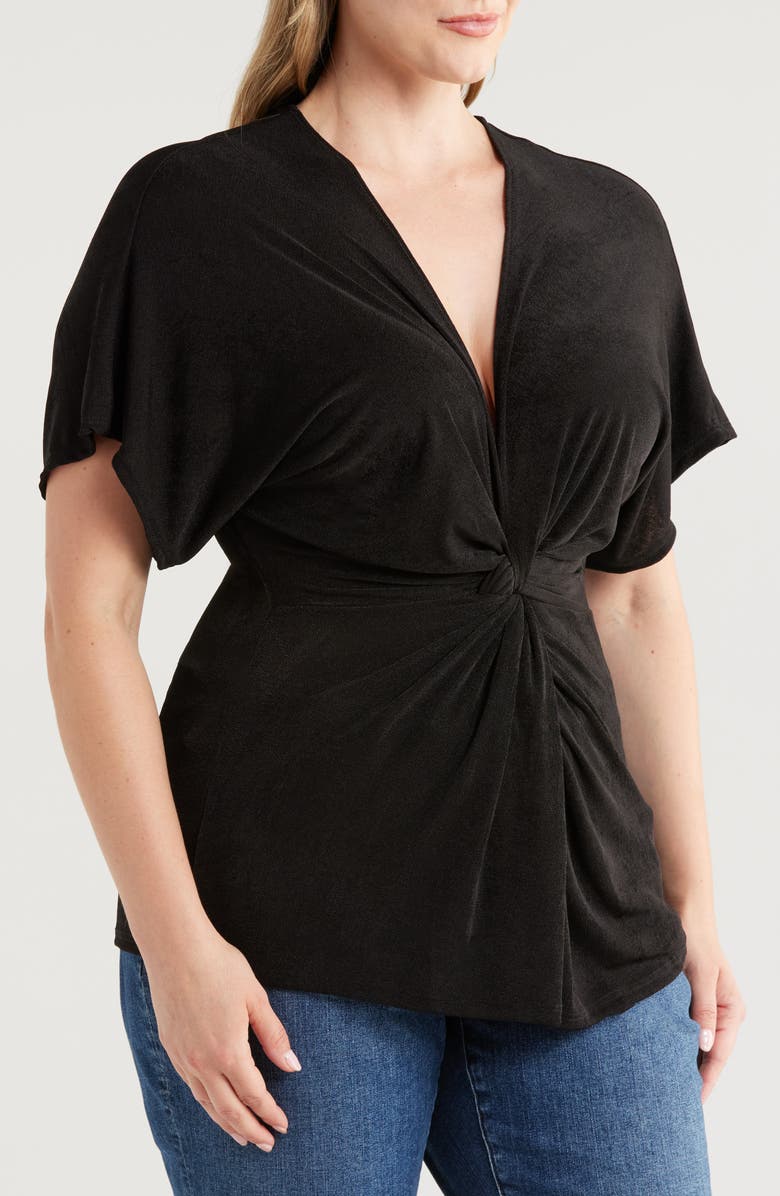 24seven Comfort Apparel Twist Front Jersey Top, Alternate, color, Black
