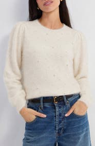 Liverpool Los Angeles Puff Sleeve Pearl Embellished Sweater