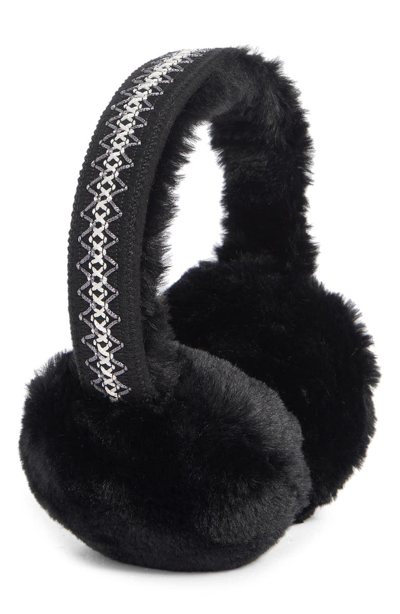 BCBG Stitched Faux Fur Earmuffs, Main, color, Black