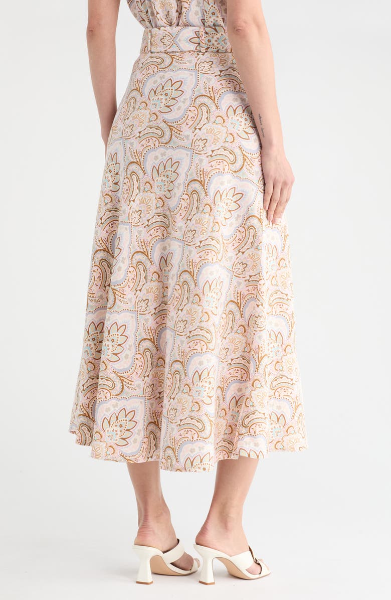 T Tahari Belted Linen Blend Maxi Skirt, Alternate, color, Paisley Natural Print