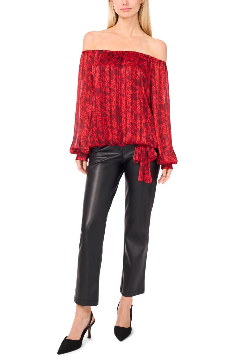 Floral Metallic Stripe Off the Shoulder Top, Alternate, color, CRIMSON