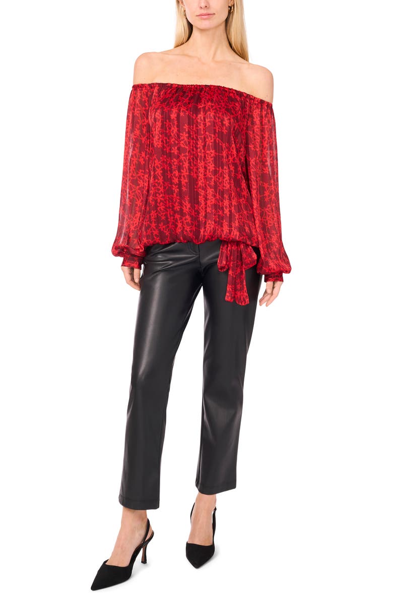 Vince Camuto Floral Metallic Stripe Off the Shoulder Top, Alternate, color, Crimson