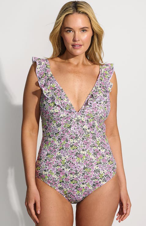 Plus Size Pique Ruffle One Piece Swimsuit