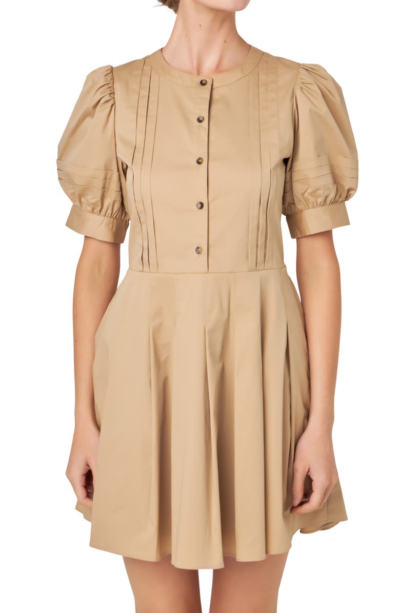English Factory Pintuck Puff Sleeve Fit & Flare Dress, Alternate, color,