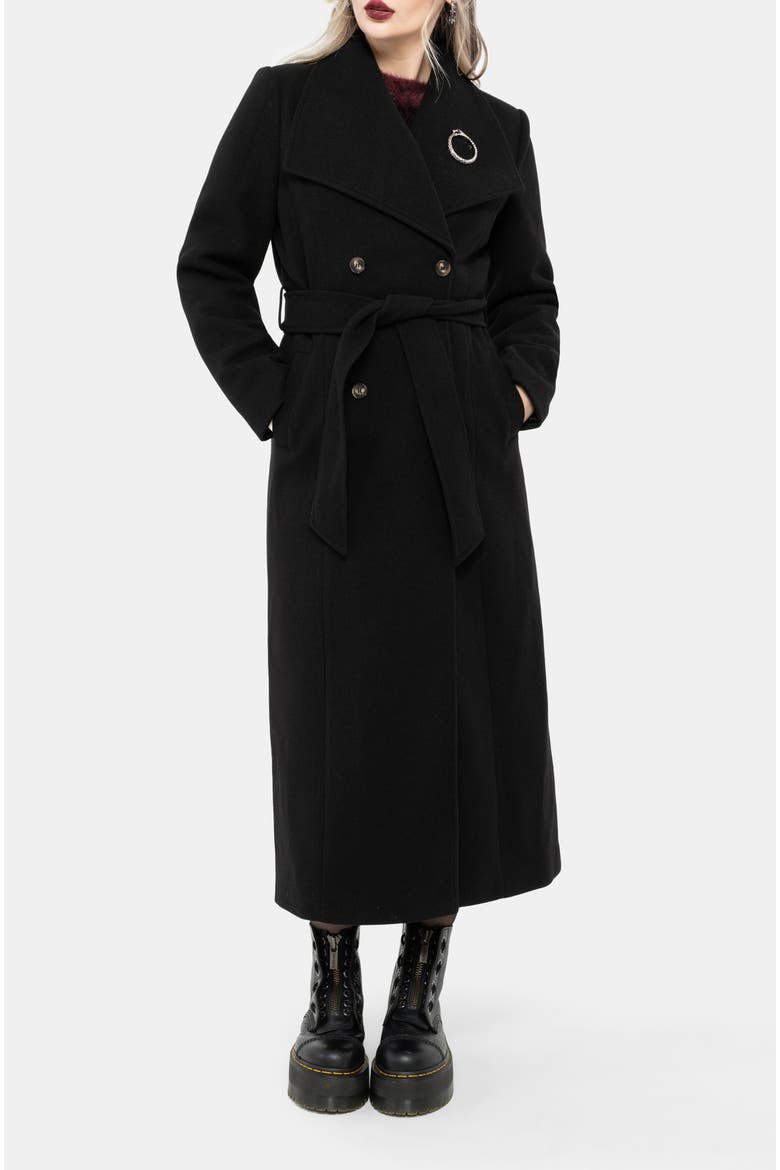 Abyss Tie Waist Double Breasted Coat, Alternate, color, Black