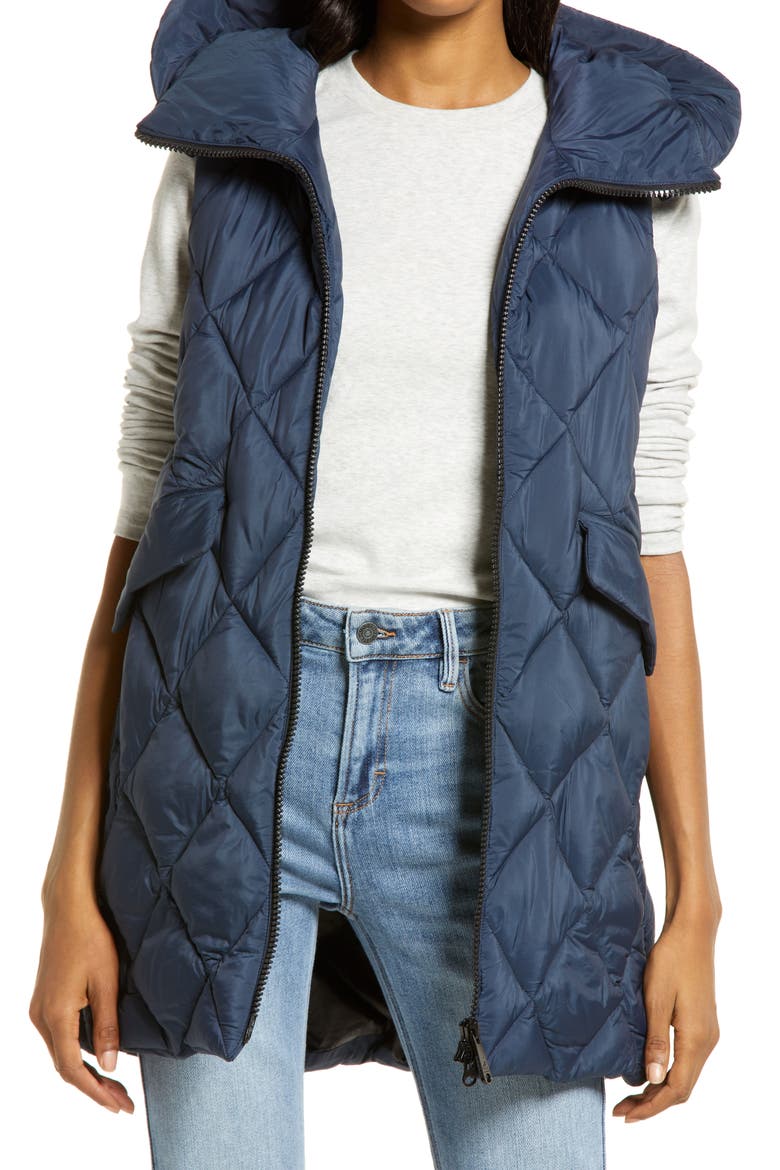 Quilted Water Repellent Hooded Vest, Main, color, DK TEAL