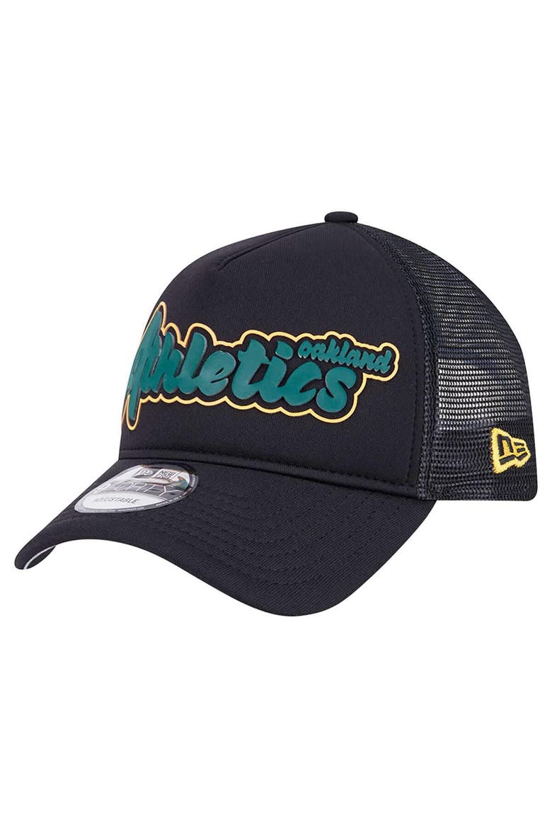 Men's New Era Black Oakland Athletics Retro Bold A-Frame Trucker 9FORTY Adjustable Hat, Main, color, Black