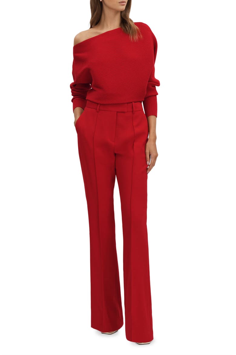 Millie Pleated Wool Blend Pants, Alternate, color, RED