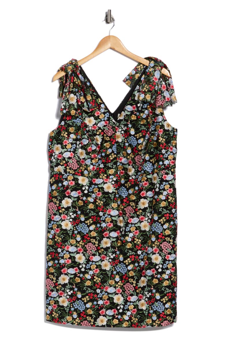 Floral Embroidered Bow Shoulder Sleeveless Dress, Alternate, color, BLACK