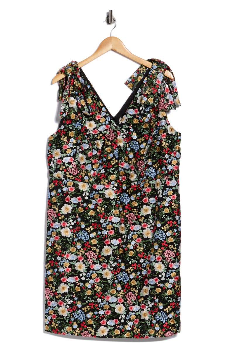 Eliza J Floral Embroidered Bow Shoulder Sleeveless Dress, Alternate, color, Black