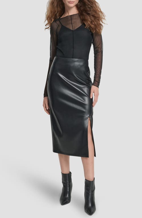 Dkny Faux Leather Midi Skirt In Black