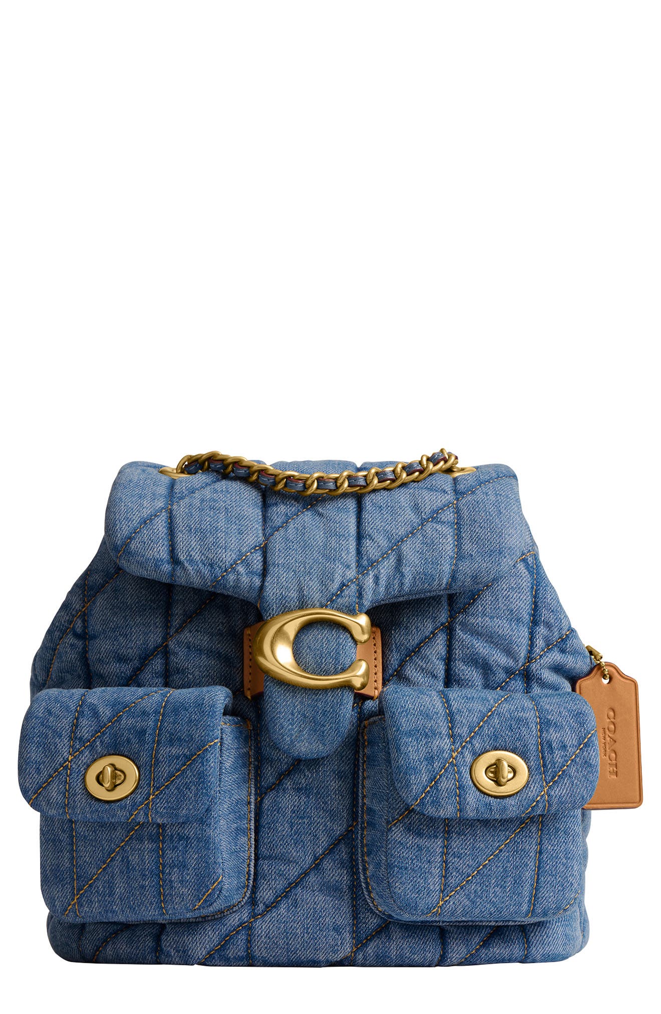 COACH Tabby Quilted Denim Backpack, Main, color, 