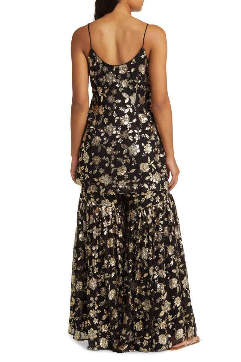 Naya Floral Sequin Long Sleeve Gharara with Dupatta, Alternate, color, BLACK