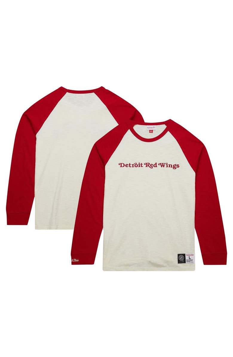 Mitchell & Ness Men's Mitchell & Ness Cream Detroit Red Wings Legendary Slub Vintage Raglan Long Sleeve T-Shirt, Main, color,