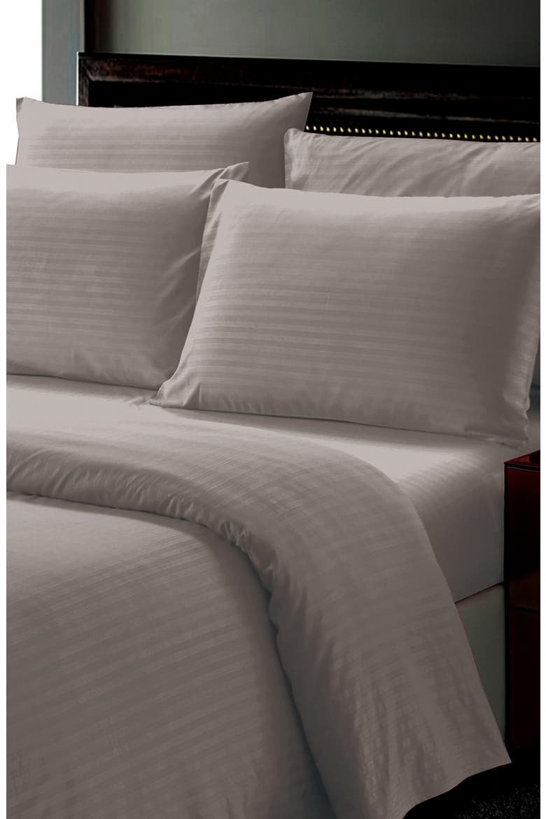 Dobby Stripe Sheet Set, Alternate, color, CHARCOAL
