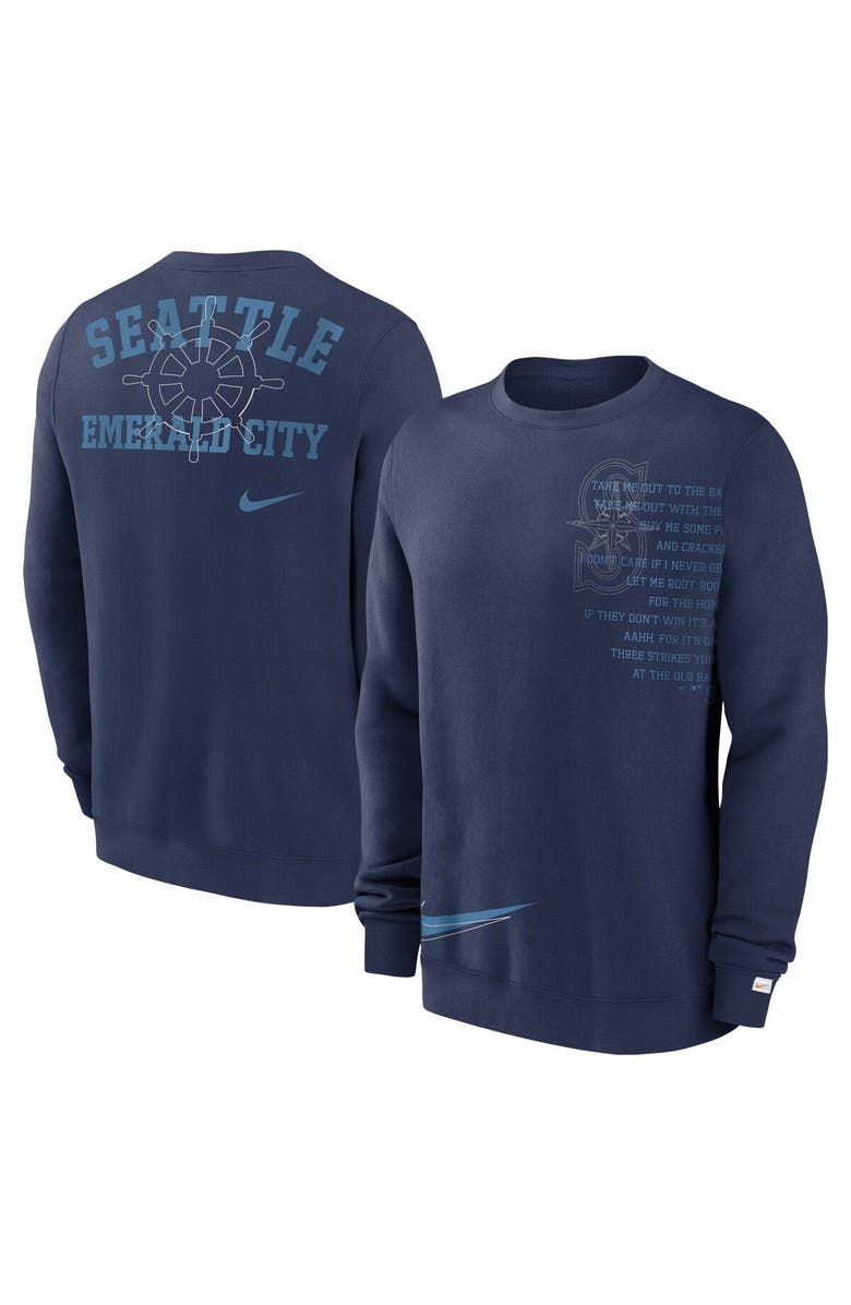 Nike Men's Nike Navy Seattle Mariners Statement Ball Game Fleece Pullover Sweatshirt, Main, color,