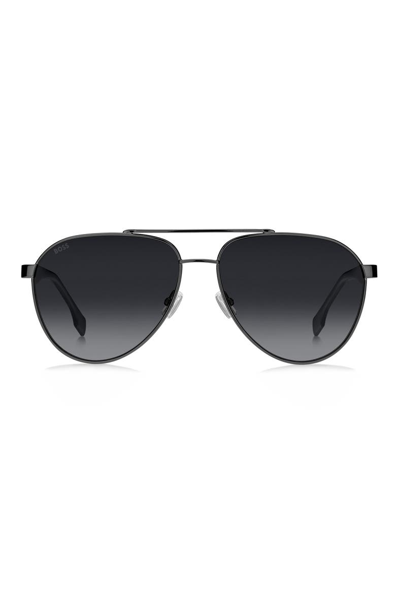 60mm Aviator Sunglasses, Main, color, DARK RUTHENIUM GREY