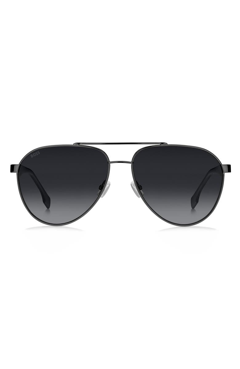 BOSS 60mm Aviator Sunglasses, Main, color, Dark Ruthenium Grey