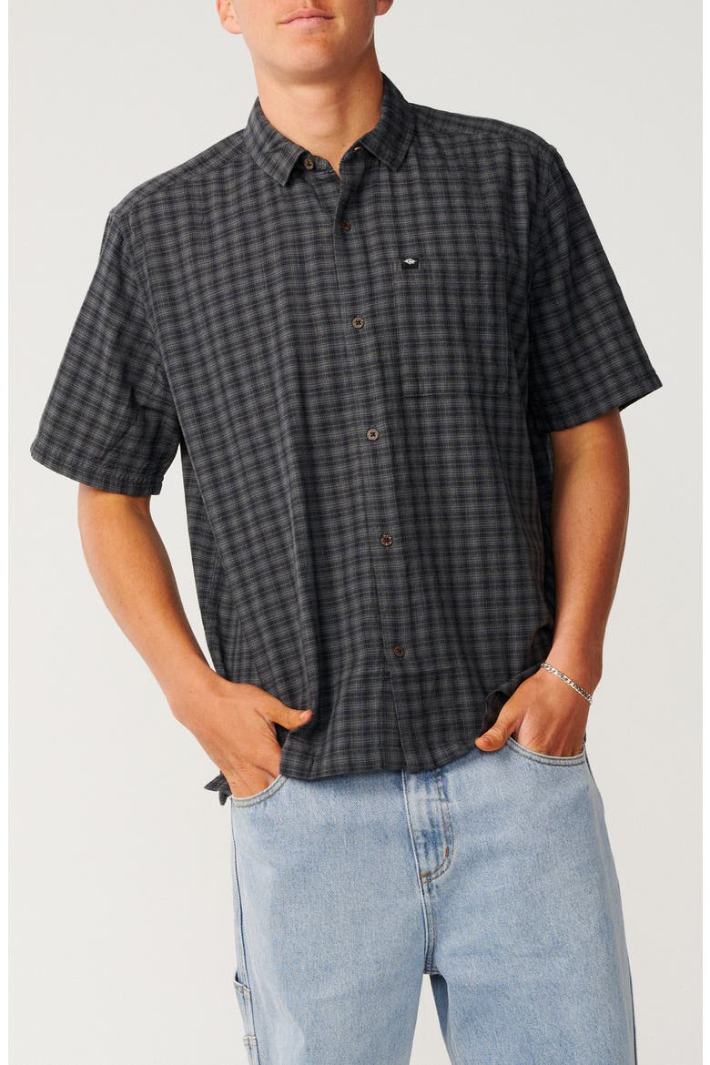 Classic Surf Check Short Sleeve Cotton Button-Up Shirt, Main, color, BLACK