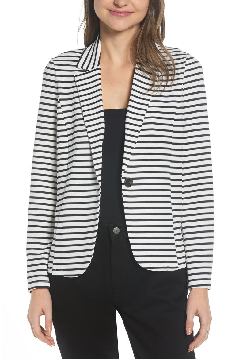Stripe Stretch Jersey Blazer, Main, color, SNOW WHITE/ STRIPES BLACK