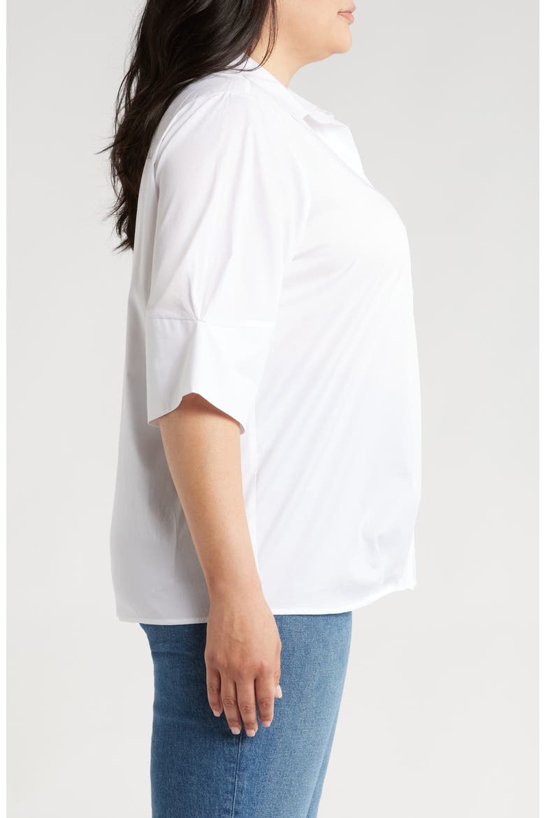 Bernadina Elbow Sleeve Cotton Button-Up Shirt, Alternate, color, WHITE
