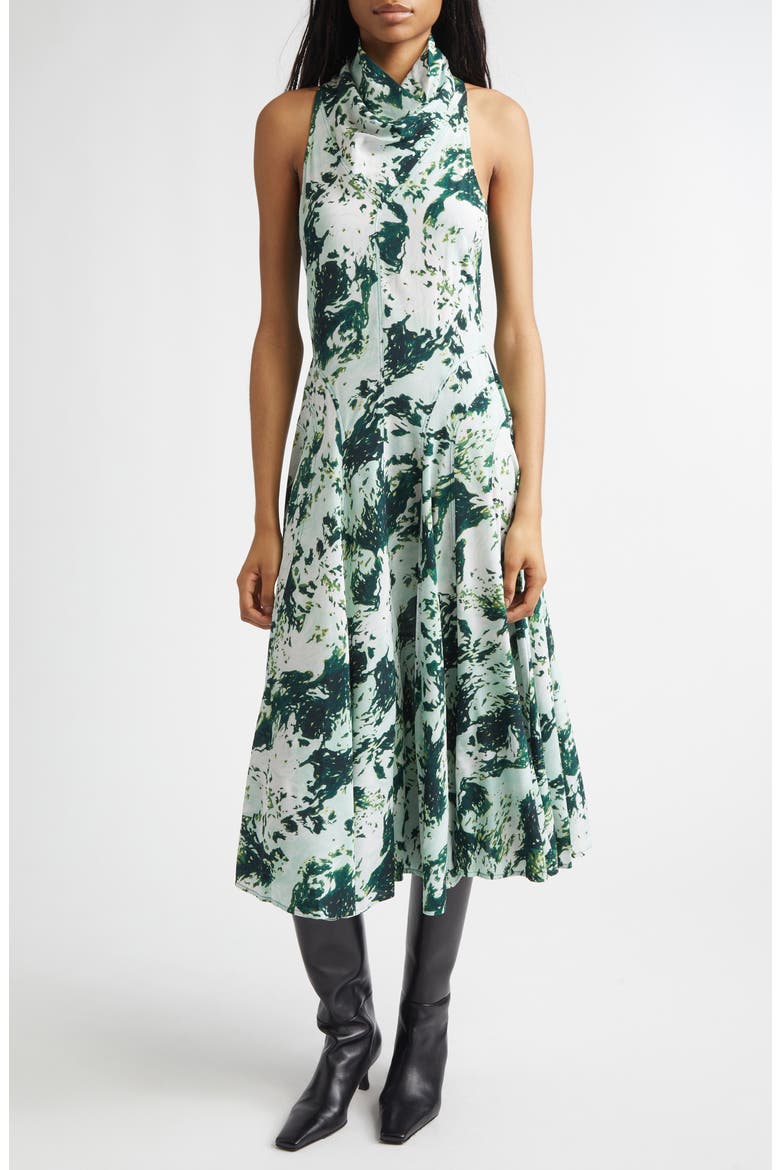Adelide Print Cowl Neck Midi Dress, Main, color, DARK GREEN MULTI