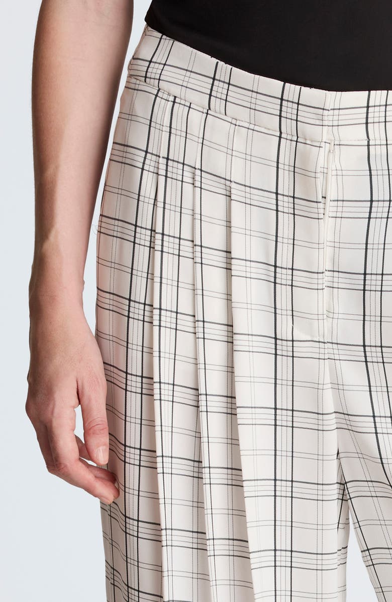 Kenneth Cole Plaid High Waist Triple Pleat Wide Leg Pants, Alternate, color, Feather White/ Black