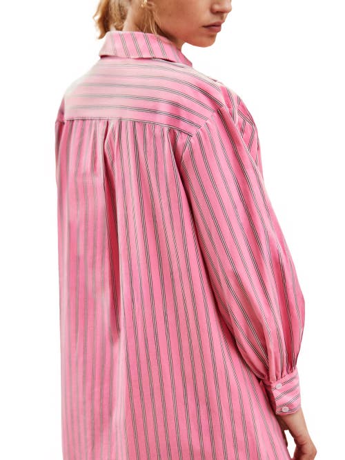 Ro&zo Long Sleeve Stripe Shirt Dress In Pink