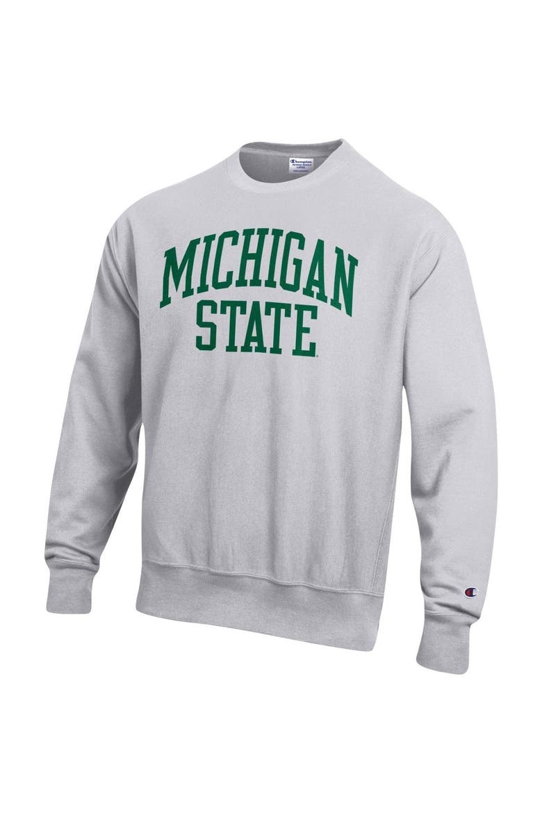 Men's Champion Heathered Gray Michigan State Spartans Arch Reverse Weave Pullover Sweatshirt, Alternate, color, Heather Gray
