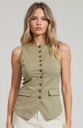 Modenaire Tailored Button Front Flap Pocket Notched Hem Vest