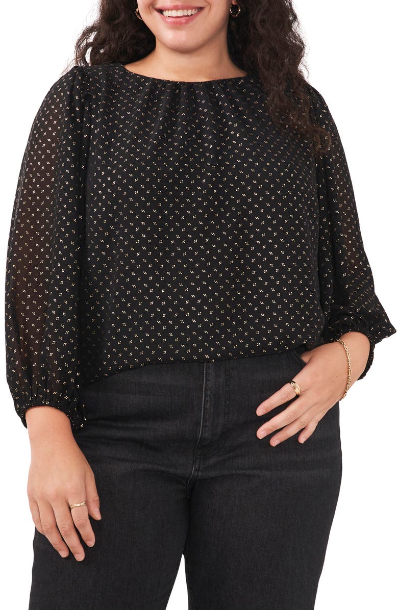 Vince Camuto Dot Print Balloon Sleeve Blouse, Main, color,