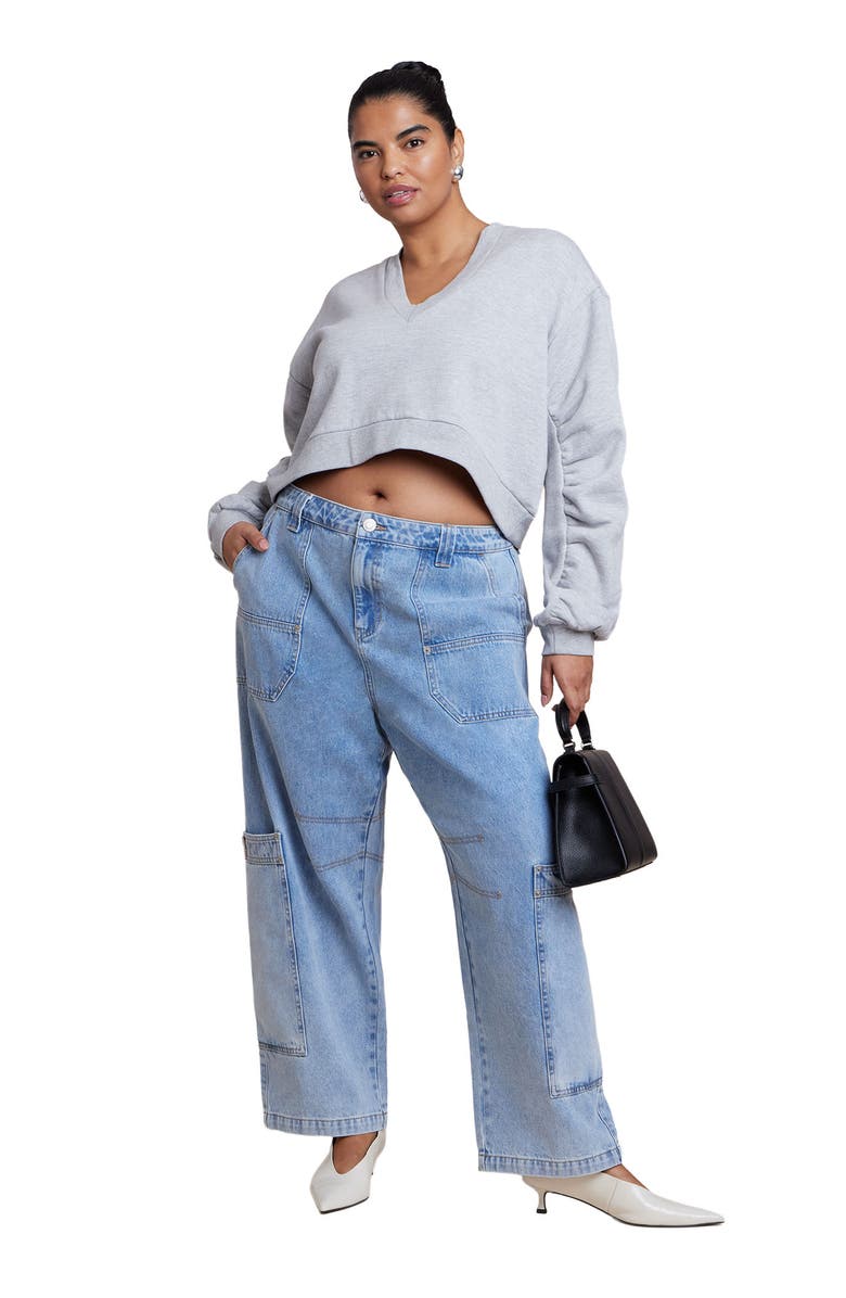 ELOQUII Low Rise Pocket Detail Loose Jean, Main, color, Light Wash